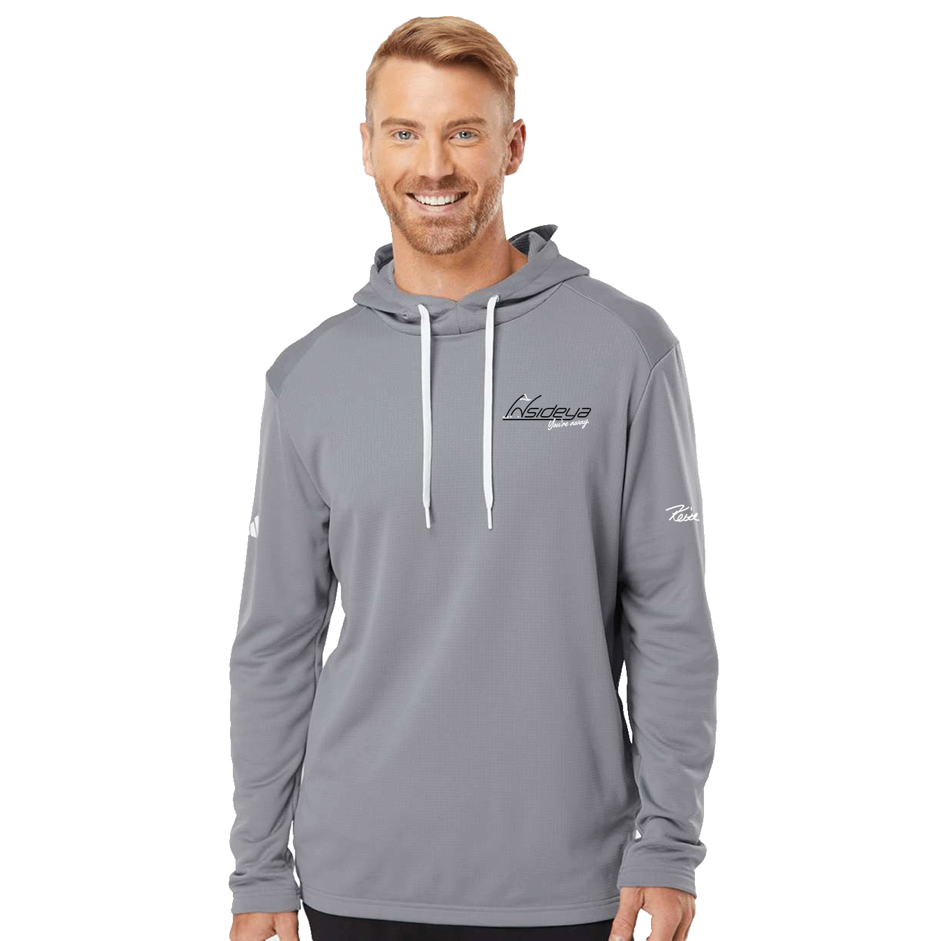 Insideya Golf x Keith Byars Adidas Textured Mixed Media Grey Three Hooded Sweatshirt Front Model 