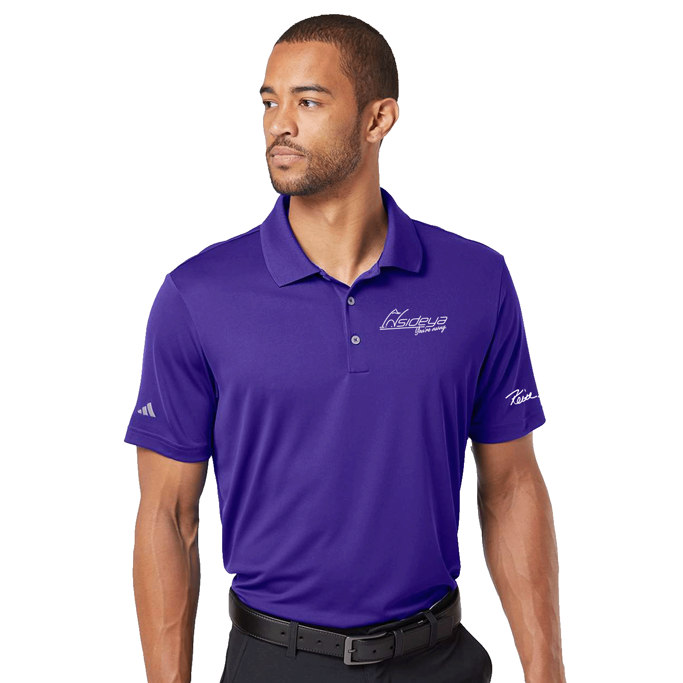 Insideya Golf Signature Collection x Keith Byars Collegiate Purple Adidas Performance Polo Front Model