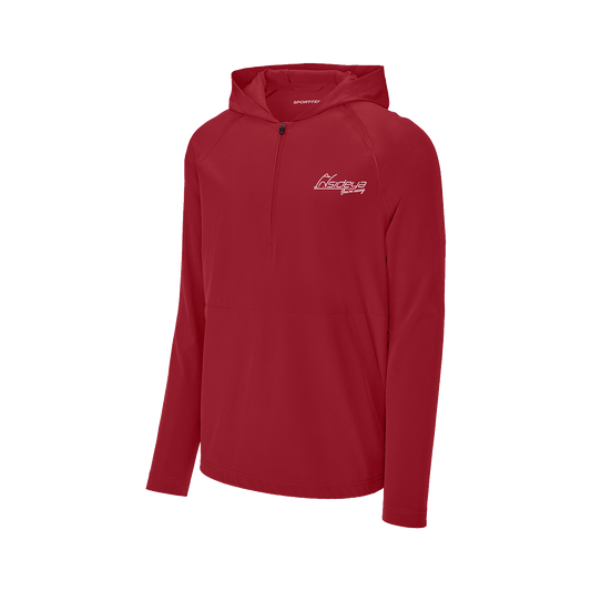 Deep Red Sport-Tek Repeat Half-Zip Long Sleeve Hooded Jacket with Embroidered Insideya Golf Logo flat front