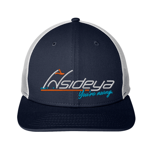 Navy White New Era Snapback Low Profile Trucker Cap with Embroidered Insideya Golf logo