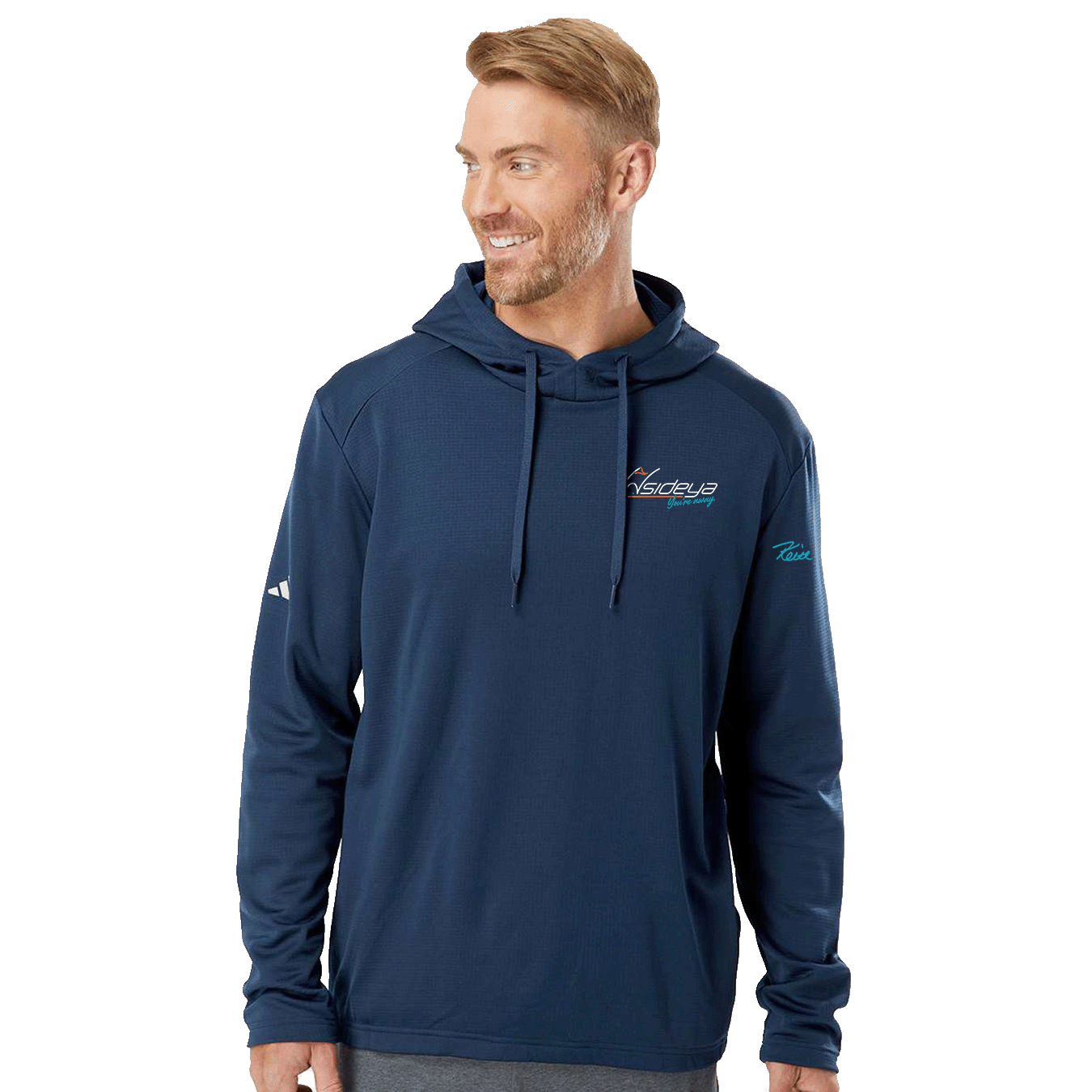 Insideya Golf x Keith Byars Adidas Textured Mixed Media Navy Hooded Sweatshirt Front Model 