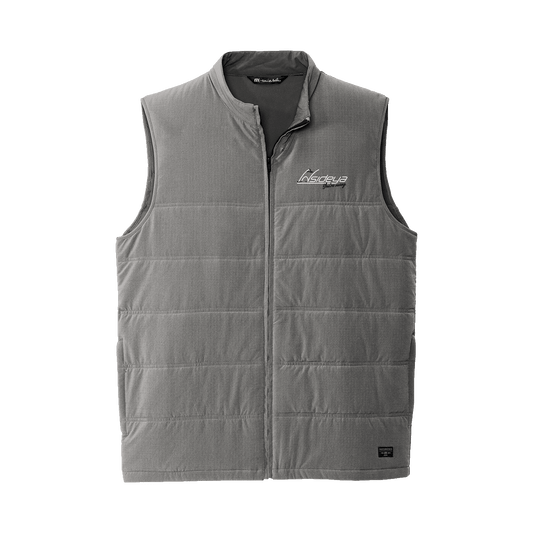 Quiet Shade Grey Heather TravisMathew Cold Bay Vest with Insideya Golf embroidered logo on left chest flat front