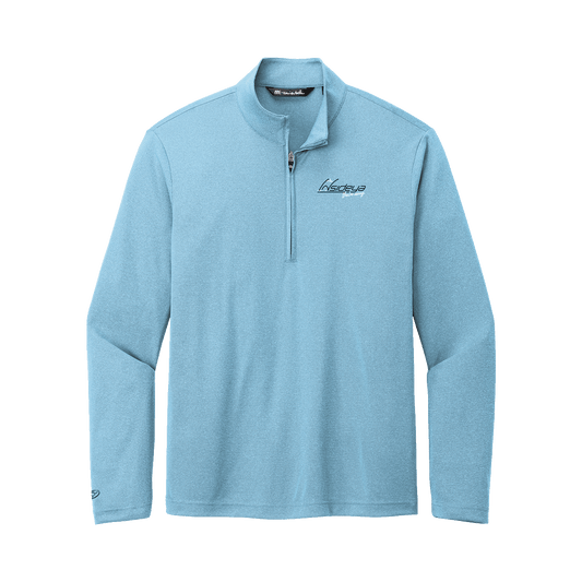 Brilliant Heather Blue TravisMathew Coto Performance Quarter-Zip with embroidered Insideya Golf logo flat front