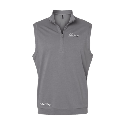 Grey Three Adidas Club Vest Flat Front with Insideya Golf logo on left chest and Keith Byars signature above right cuff