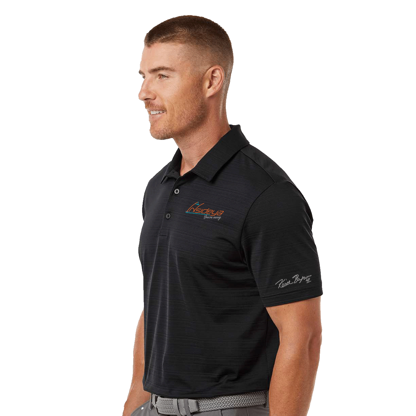 Insideya Golf Signature Collection x Keith Byars Dark Black Adidas Texture Stripe Polo Side Model