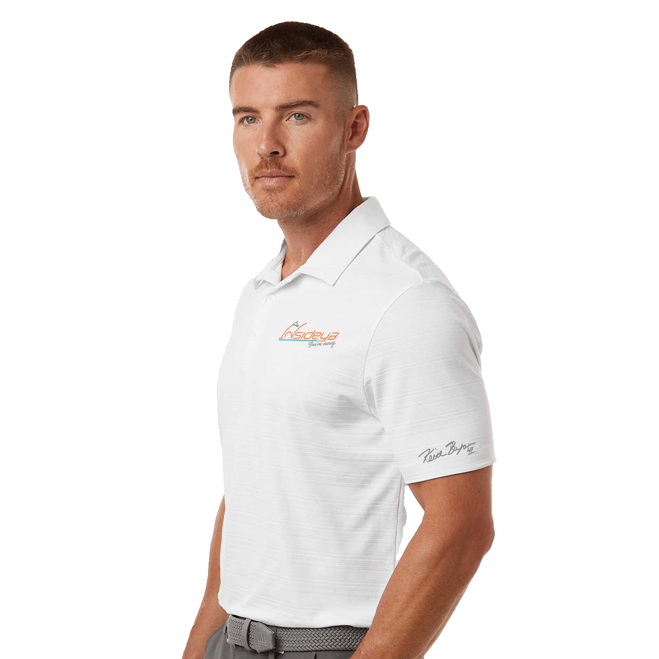 Insideya Golf Signature Collection x Keith Byars White Adidas Texture Stripe Polo Side Model